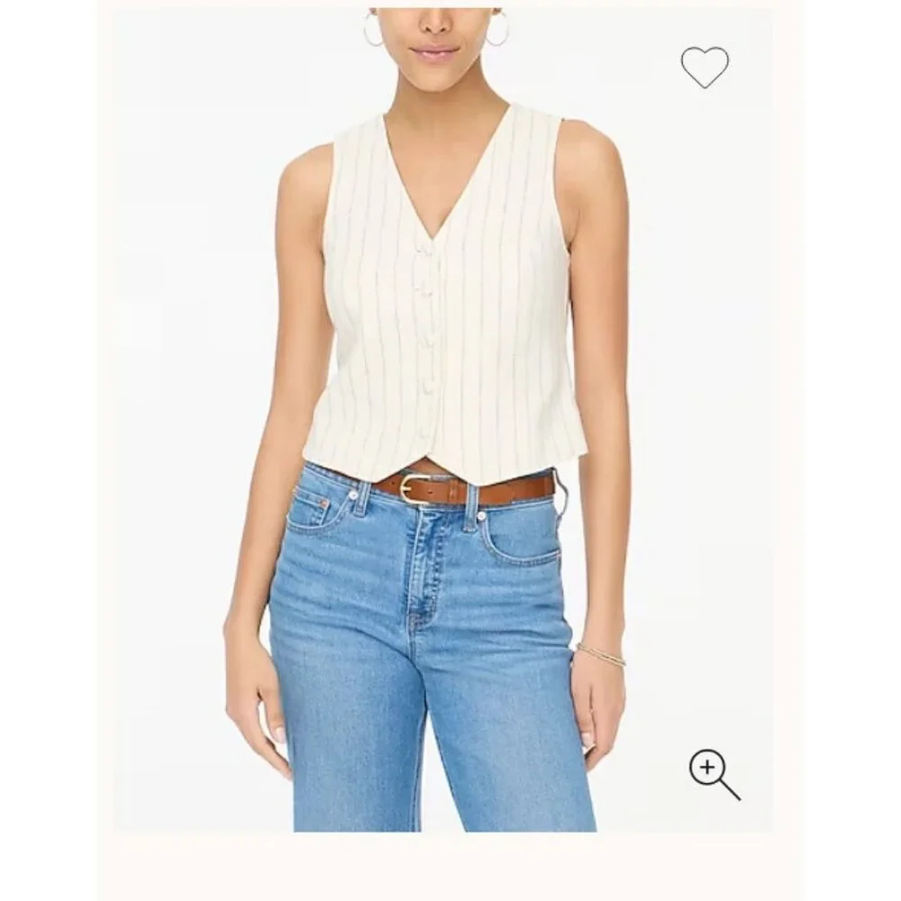 J.Crew $90 Striped Linen-Blend Vest Size 16 Ivory Camel CI314 - Picture 1 of 6